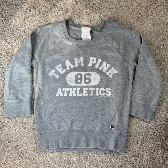 PINK Victoria's Secret Tops - Victoria's Secret Pink Distressed Gray Sweatshirt, Size M